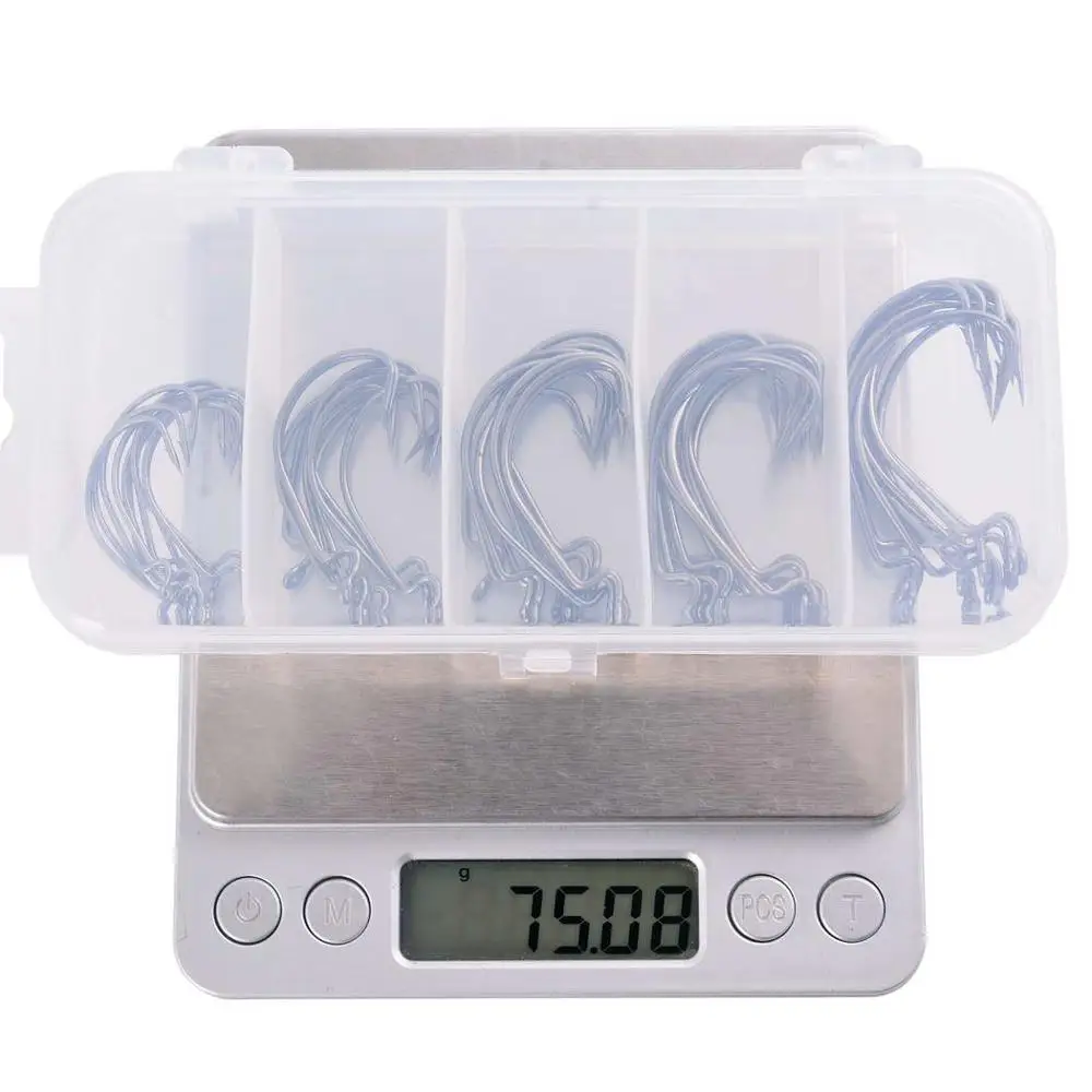 50pcs/box Offset Fishing Hook Jig Head Wide Crank Fishhook For Soft Worm Lure Barbed Carp Fishing Hooks #3/0 #2/0 #1/0 #1 #2