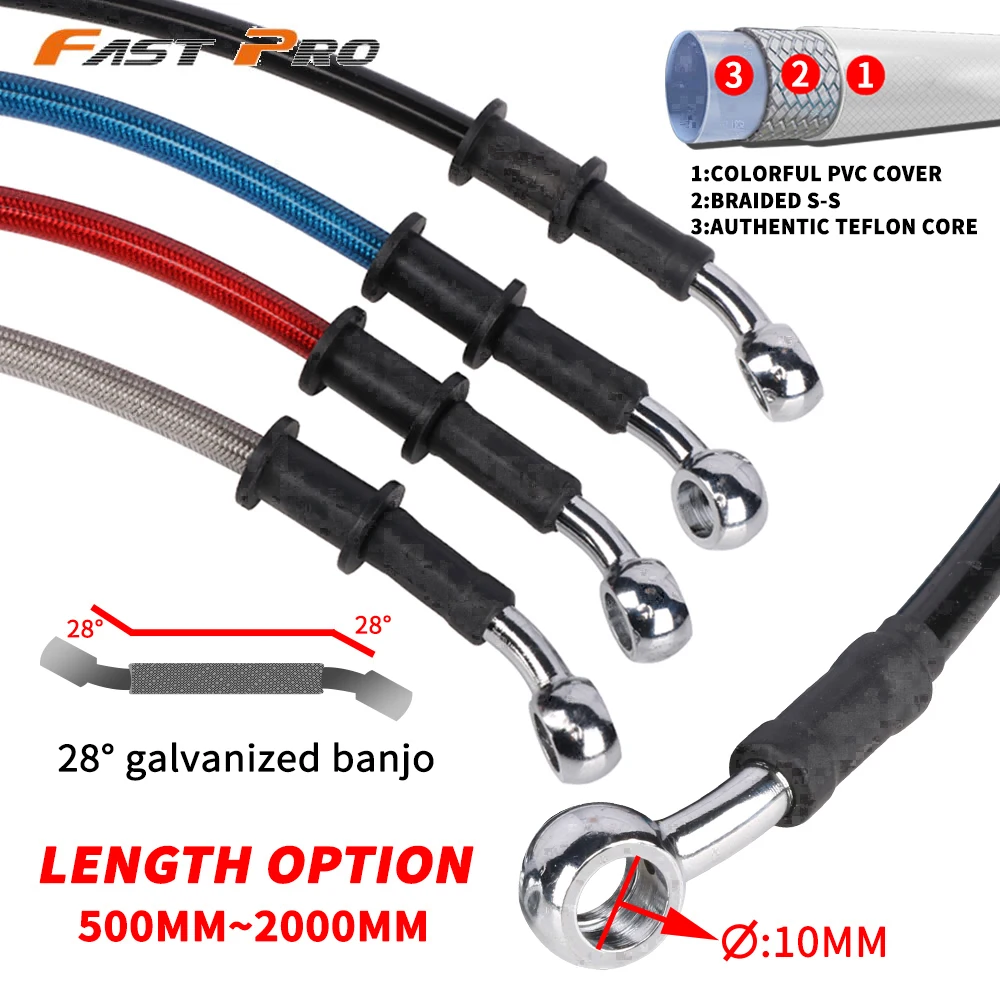 Motorcycles 28° Banjo 500mm-2000mm Braided Steel Hydraulic Brake Clutch Radiator Oil Cooler Hose Line Pipe Tube 28 Degree Banjo