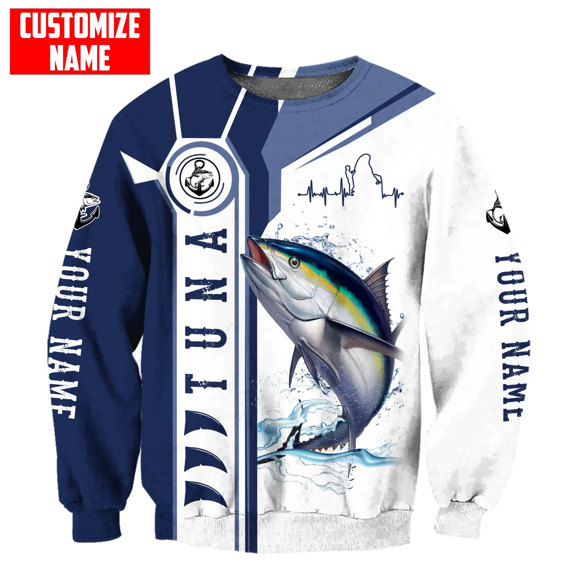 Custom Name Tuna Fishing Catch and Release 3D Printed Men's Hoodie & Sweatshirt Autumn Unisex Zip Hoodie Casual sportswear KJ837