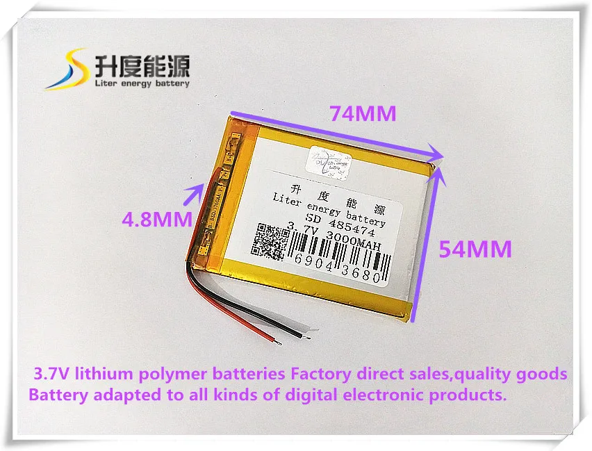 3.7V 3000mAh 485474 Polymer lithium ion / Li-ion battery for tablet pc power bank cell phone speaker GPS MP4 mp5