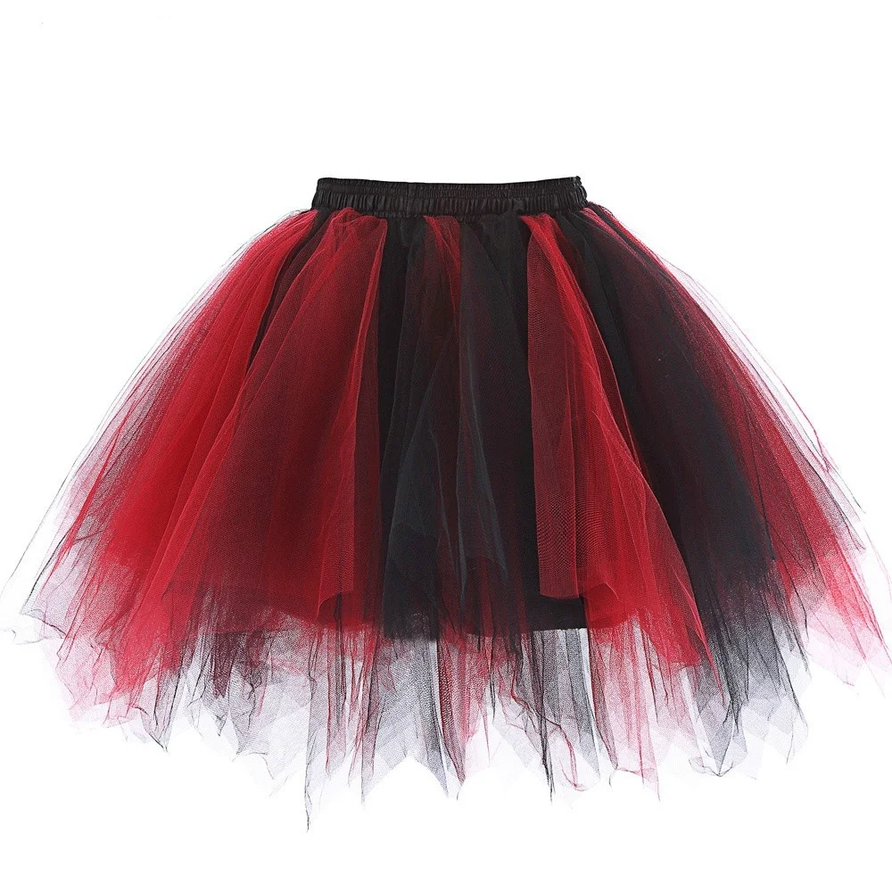 Sottogonne da sposa corte in tulle per sottogonna da sposa vintage Sottoveste in crinolina Abito da ballo gonfio Gonna tutu rockabilly Rosso Nero