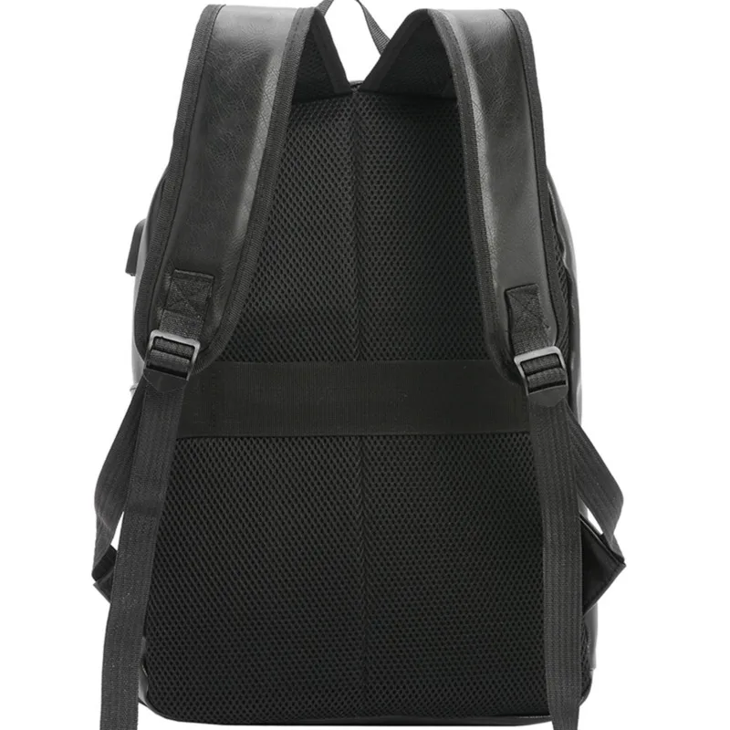 Business Casual Backpacks Travel Bag Black PU Leather Men\'s Shoulder Bags Teenage Backpack Men USB Charging Anti Theft Backpack