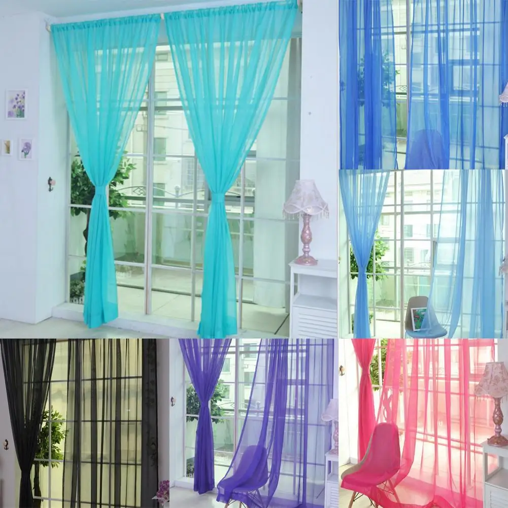 Sheer Curtain Eye-catching Window Drape Smooth Surface Washable  Useful Practical Material Tulle Curtain