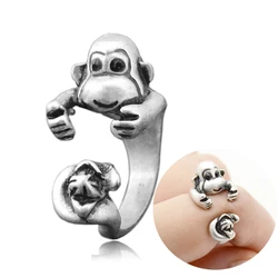 Vintage Colar Handmade Monkey With Banana Ring Punk Animal Anel Masculino Couple Anillos Love Rings For Women Men Jewelry Gifts