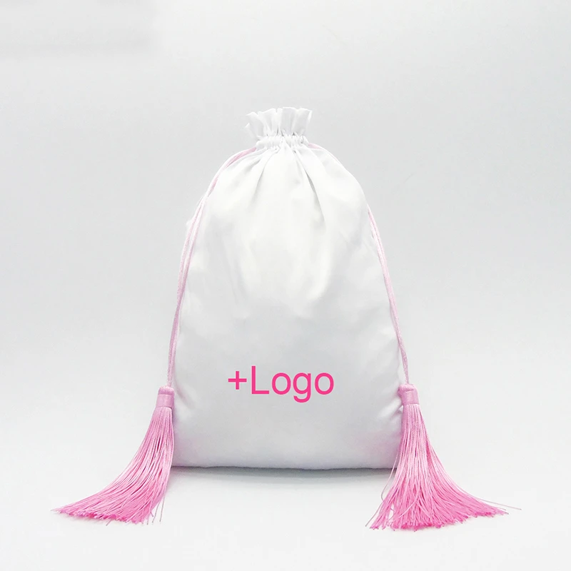 

Satin Drawstring Bag Silk Pouch Jewelry/Hair/Package/Cosmetic/Gift/Wedding/Party/Wig/Shoe Bag Tassel Custom Logo Print 50PCS