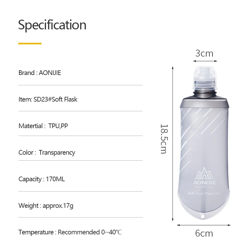 AONIJIE SD23 1PC TPU Collapsible 170ML Sports Nutrition Energy Gel Soft Flask Water Bottle Reservoir For Marathon Hydration Pack