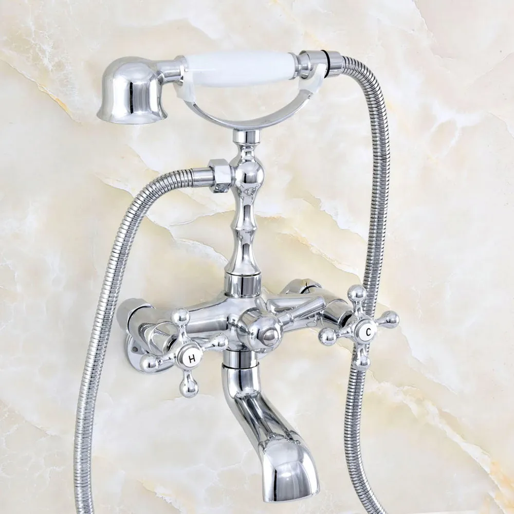 

3-3/8" Polished Chrome Bathroom Tub Faucet Telephone Style Bathroom Bathtub Wall Mounted With Handshower Swive Tub Spout Nqg415