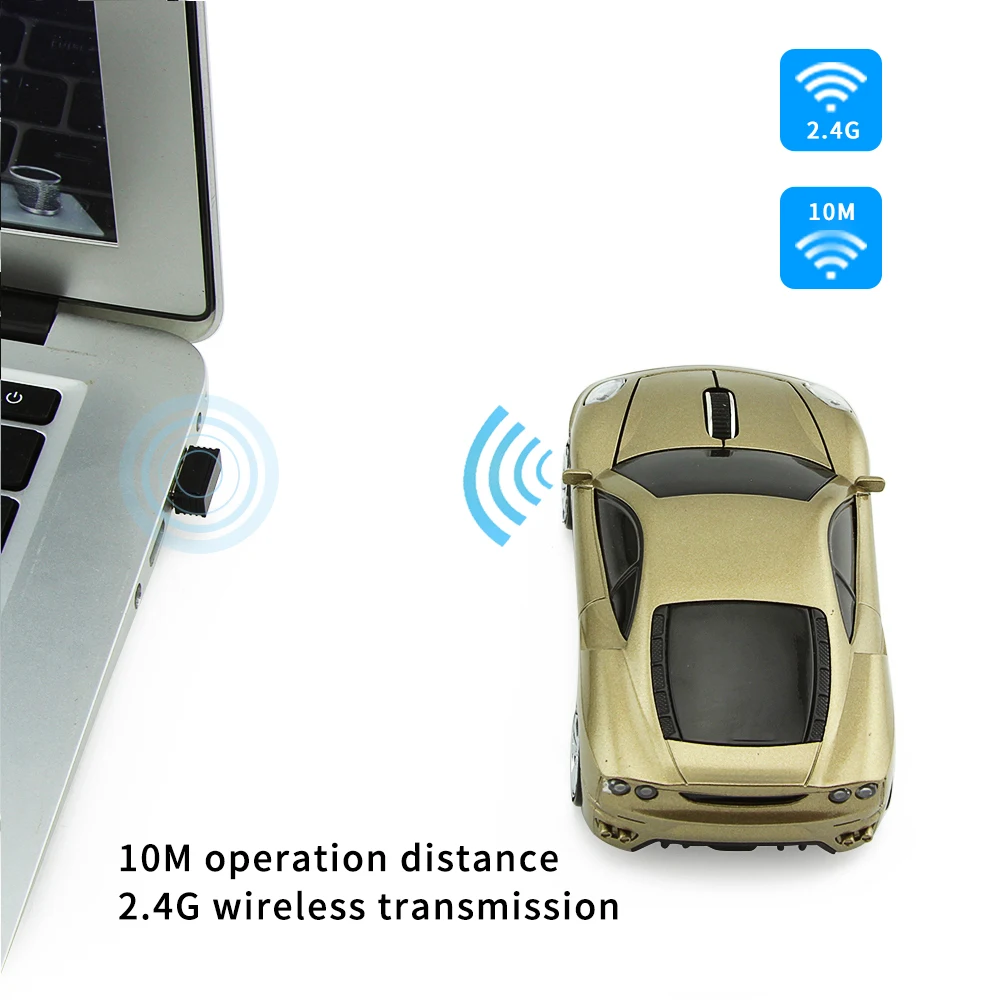 Chyi drahtlose Sportwagen Form Computermaus Mini ergonomische Gaming-Mause tragbare USB-PC-Mäuse mit blauen LED-Scheinwerfer für Laptop