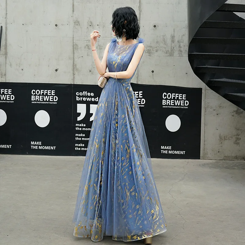 Vestidos formales de graduación para mujer, vestido de noche elegante sin mangas con cuello redondo, bordado en línea A, apliques de encaje, vestidos de fiesta