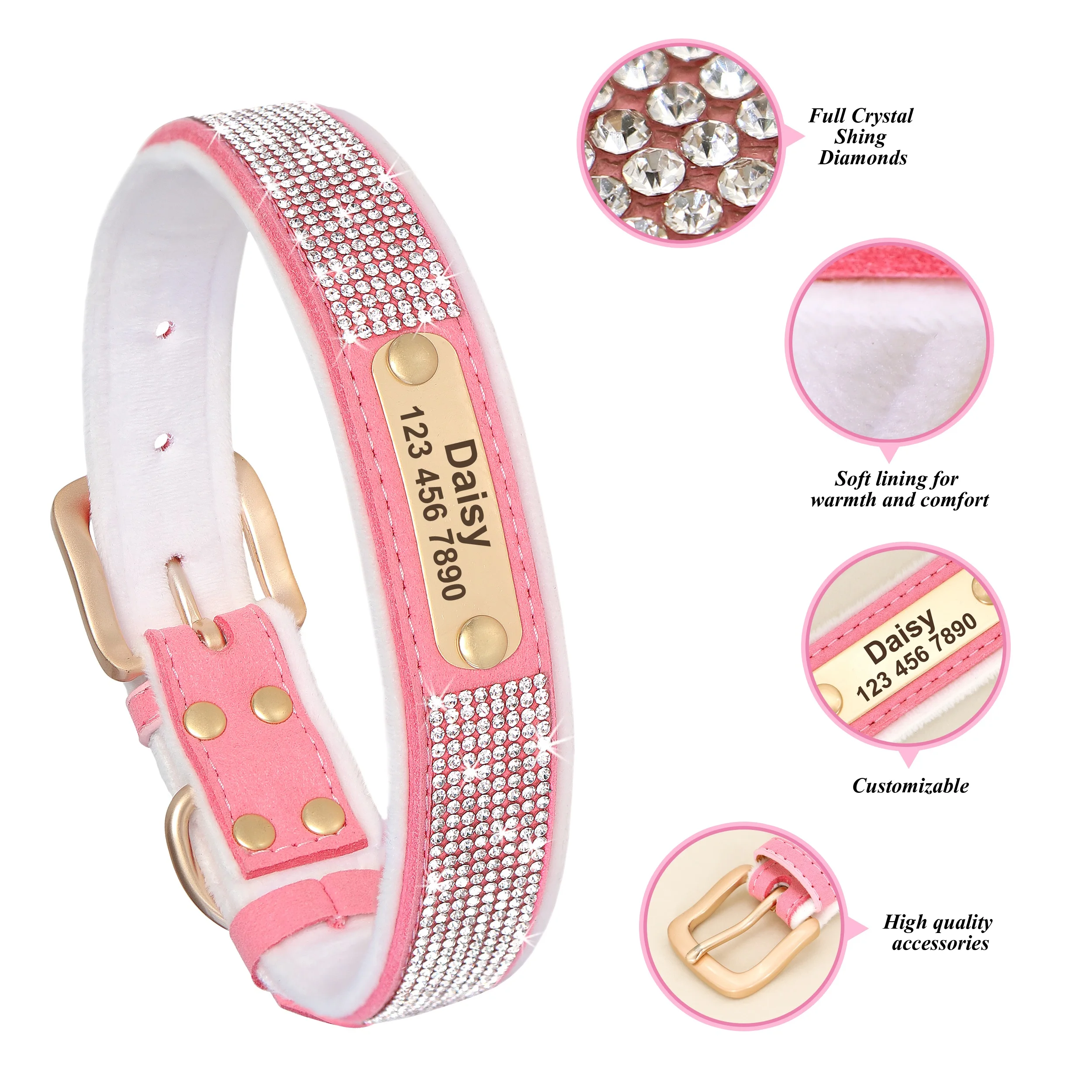 Personalized Dog Collar Crystal Rhinestone Dog Collars Anti-lost Soft Padded ID Collar Free Engraved For Small Medium Large Dogs