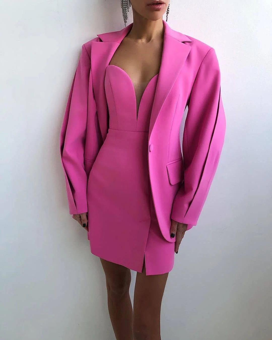 Sexy Vintage Women Suits Fashion Double Breasted Blazer & Tube Top Skirt Casual Daily Coat Two Piece Set