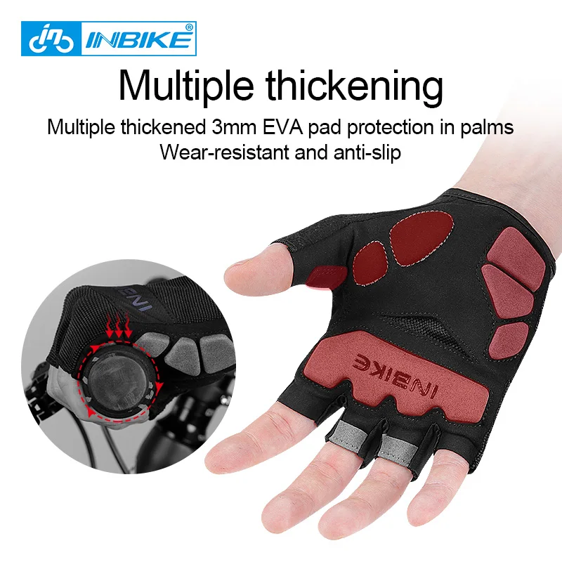 INBIKE Summer Cycling Gloves MTB Road Bike Half Finger Gloves Men Women Thickened Palm Pad Bicycle Gym Sport Gloves MH125