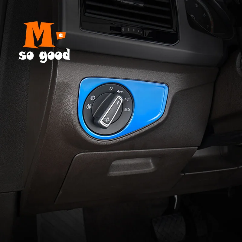 Stainless Silver Blue Interior Accessories 2017 2018 For VW Volkswagen Teramont Atlas Car Front Headlamp Adjustment Switch Cover