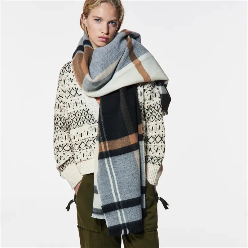 

Winter Scarf Women Cashmere Warm Pashmina Grey Big Plaid Foulard Female Scarves Wrap Thick Soft Bufanda Tassel Shawl Long Stole