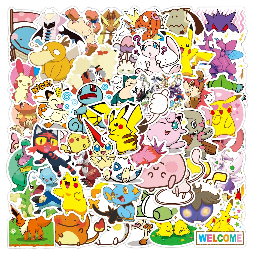 10/50pcs Kawaii Pokemon Anime Stickers Pikachu Stickers Laptop Suitcase Skateboard Guitar Phone Cartoon Stickers Kid Gift Toys