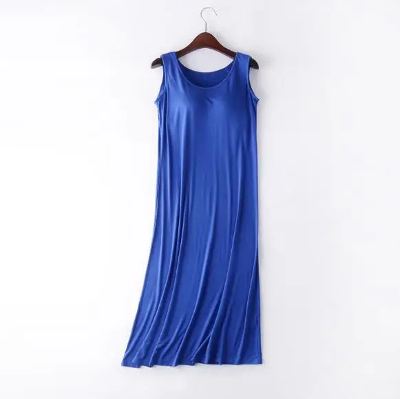 Camisón de algodón con sujetador acolchado para mujer, ropa de dormir sexy, vestido largo sin mangas, talla grande, 4XL