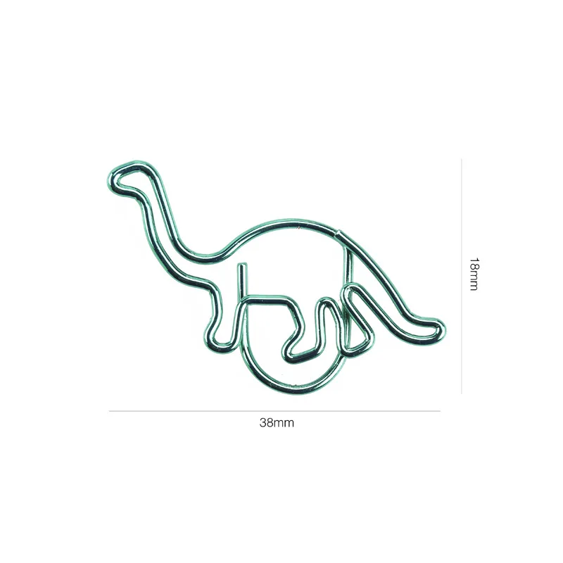 12pcs/box Green Dinosaur Bookmark Metal Paper Clip Decor Rose Gold Colorful Book Note Decoration Binder Clip Stationery School