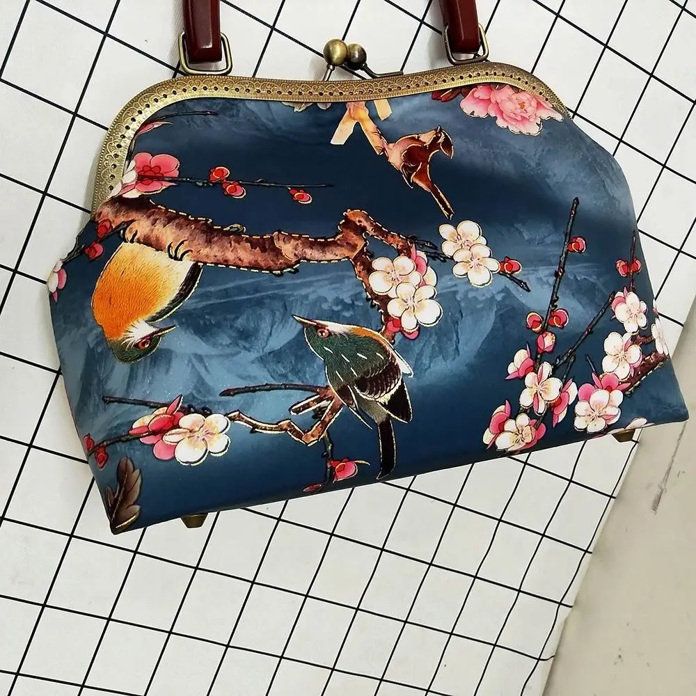 Vintage Flowers Bird Lock Shell Bag Bags Chain Women Shoulder Crossbody Bag Wood Hand Bag Women\'s Handbags Purse