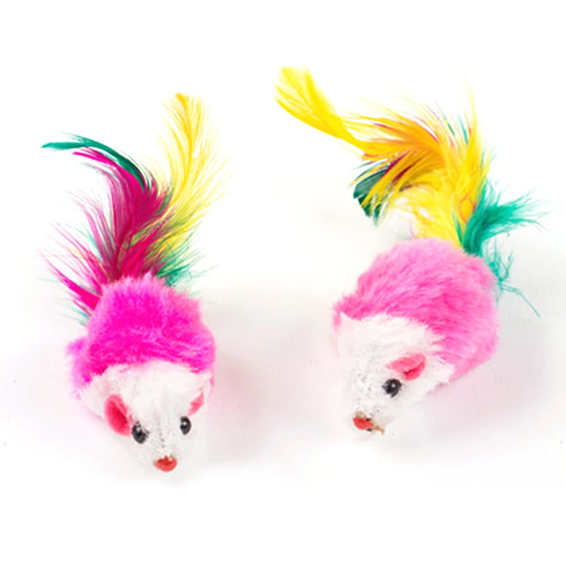 10Pcs/Pack Cat Toys False Mouse Pet Cat Toys Mini Funny Playing Toys For Cats with Colorful Feather Plush Mini Mouse Toys