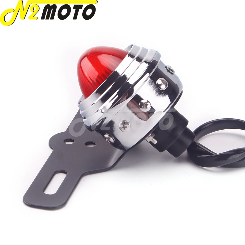 Old School Red LED Lens Brake Lamp Stop Light License Plate Bracket Retro Taillight For Harley Bobber Chopper Cafe Racer Custom