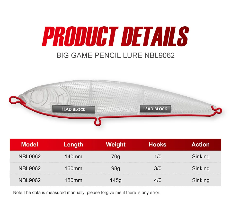 Noeby Stickbait Angelköder 14cm70g 16cm98g 18cm145g Sinkender Bleistift-Kunstköder für Meeres-Thunfisch-Salzwasser-Angelköder – Detail 3