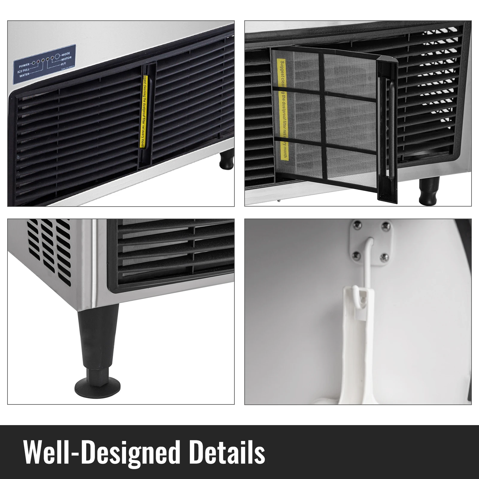 VEVOR 132/220 libbre Per 24 ore macchina Per la produzione di cubetti di ghiaccio compressore Per fiocchi di neve da appoggio 304 prodotti in acciaio inossidabile Per uso commerciale