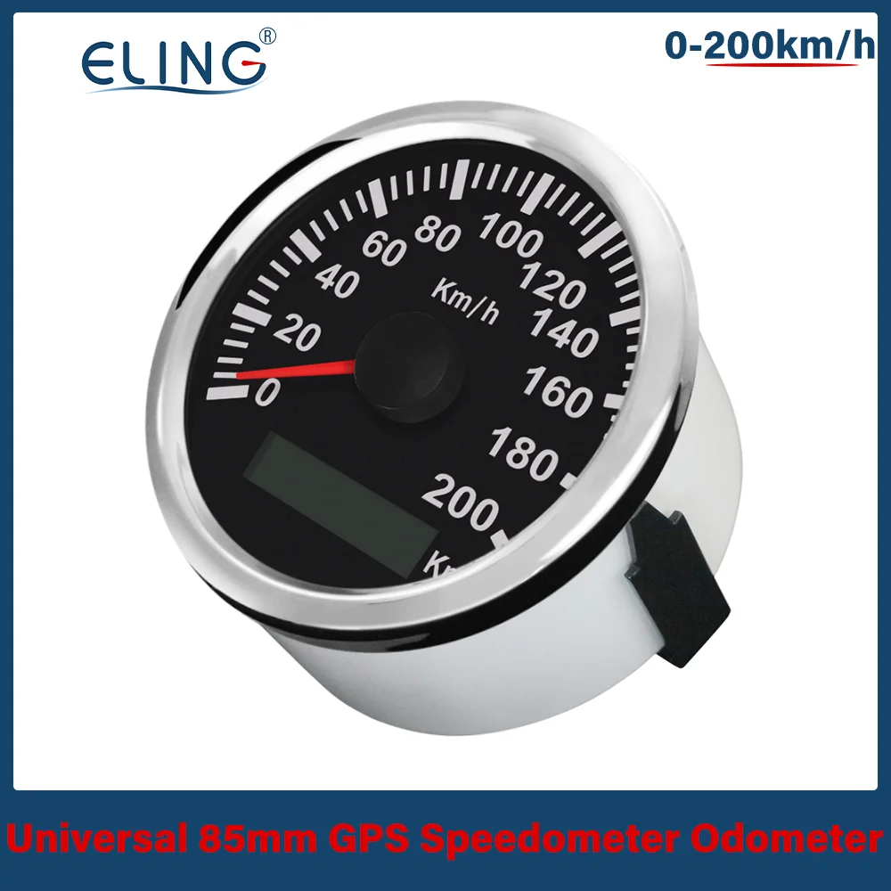 

ELING 85mm GPS Speedometer Odometer 0-120km/h 200km/h with Red Backlight 12V 24V for Car RV Marine Boat