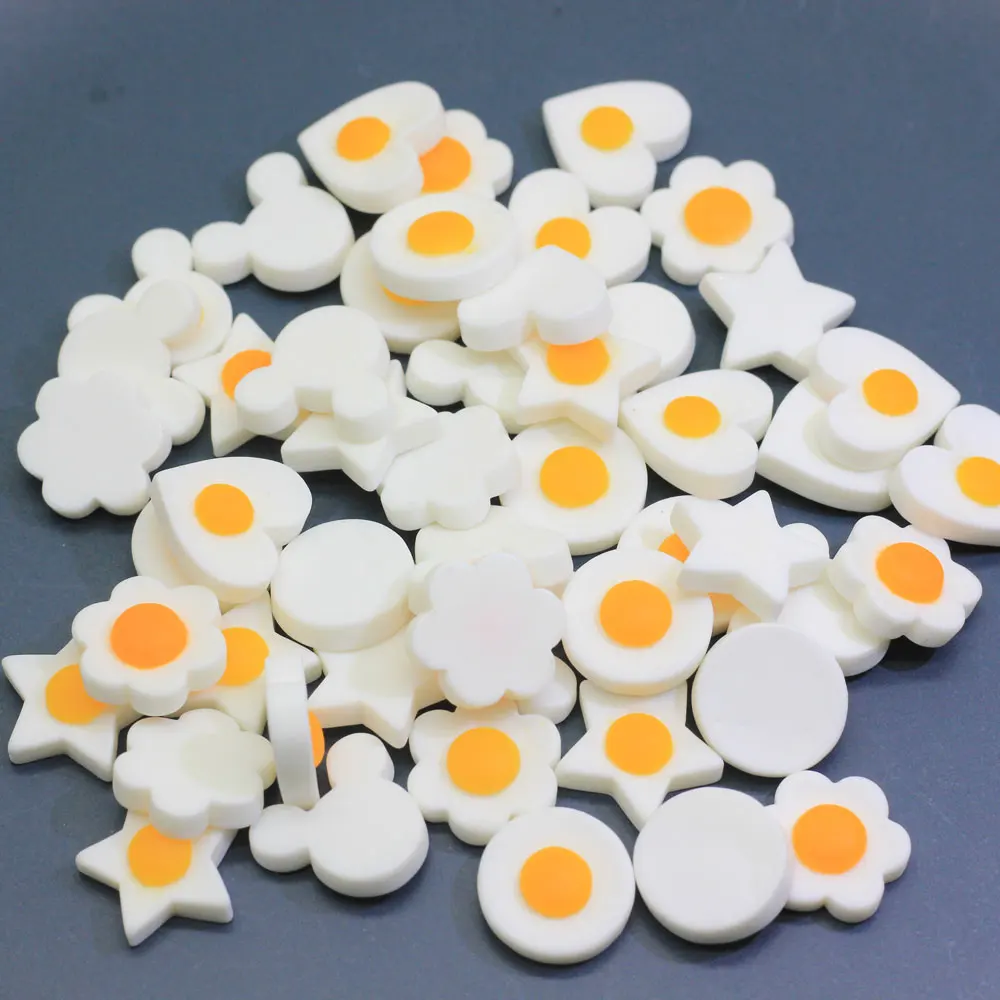 Kawaii SImulation Heart star Fried Eggs Flatback Resin Cabochon Mini Food Scrapbooking DIY Doll's house accessories