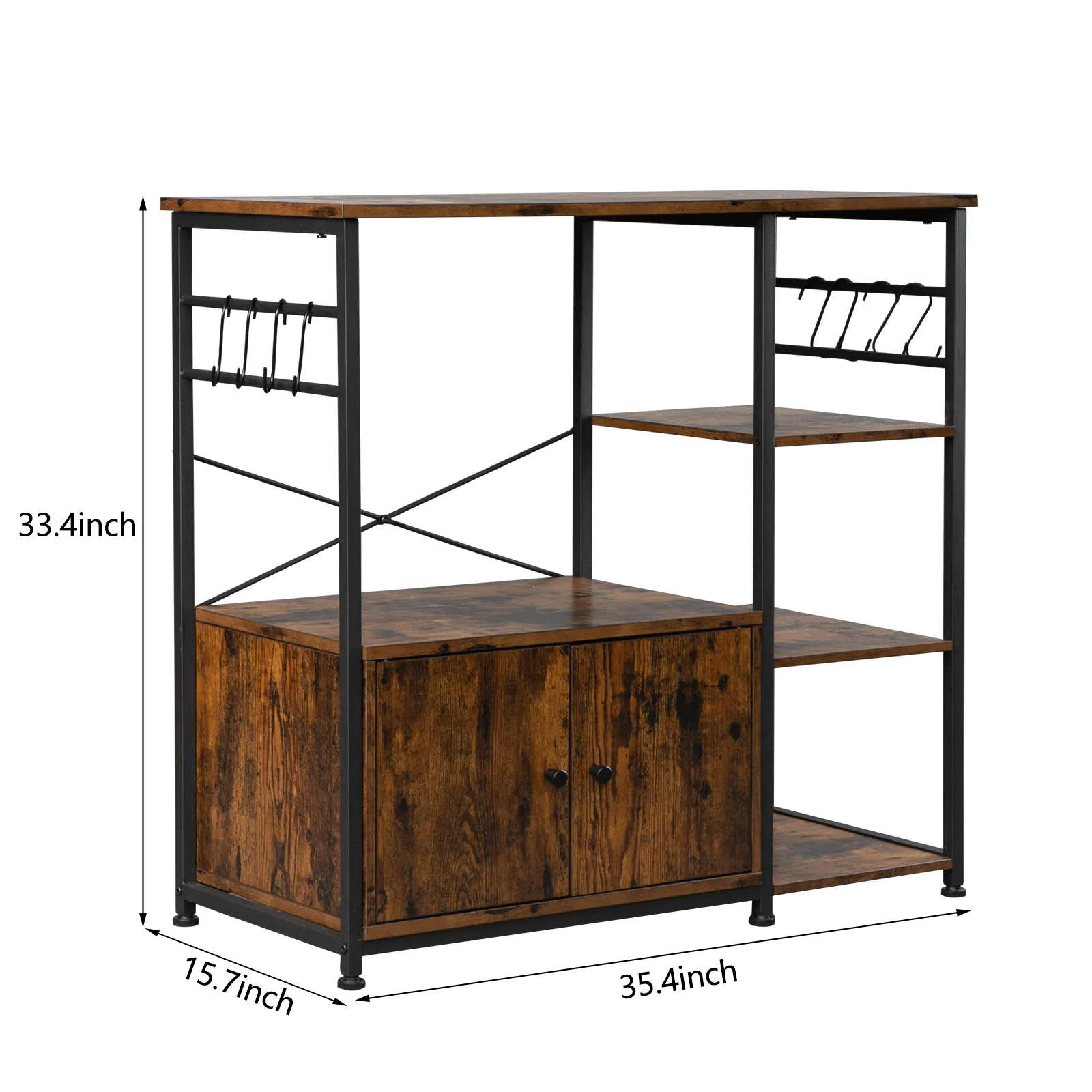 4-Layer Kitchen Storage Shelf Baker's Rack Industrial Wind Particleboard With Side Cabinets Microwave Oven Stand[US-Depot]