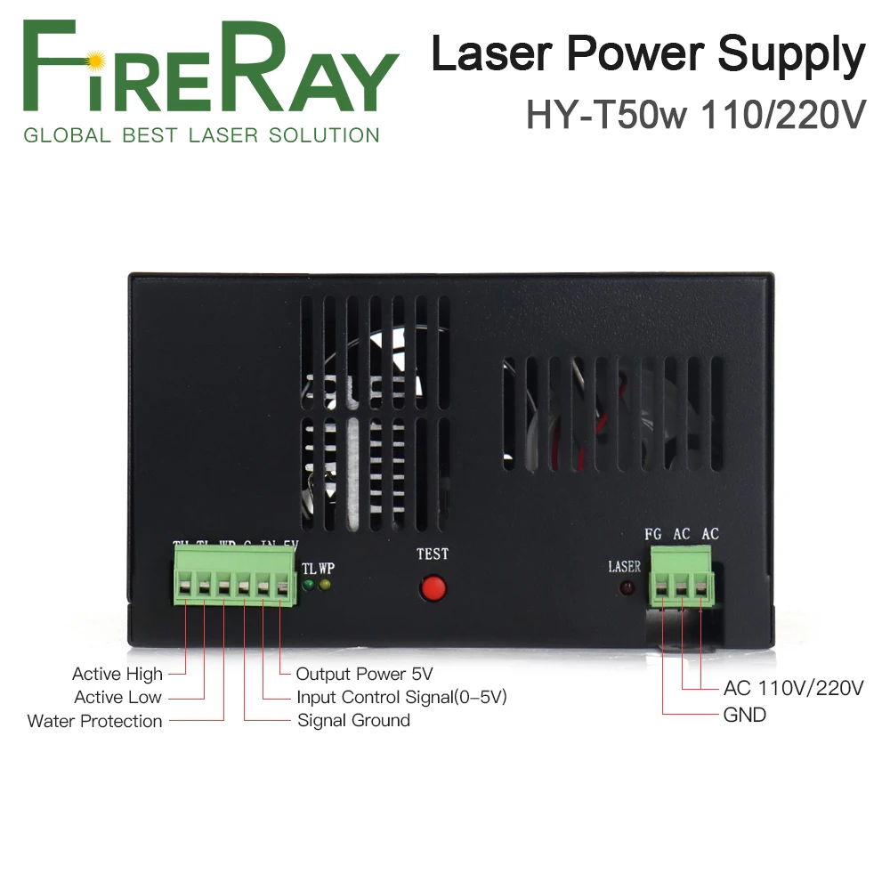 Лазерный блок питания FireRay CO2 50 Вт, 110 В/220 В для CO2 лазерной трубки, высоковольтный гравировальный режущий станок