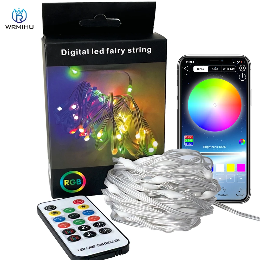 

RGB-гирлянда WS2811 длиной 5 м, индивидуально Адресуемая Декоративная гирлянда для вечерние, светильник щение для рождественской елки, музыкальная USB-гирлянда с управлением звуком через приложение
