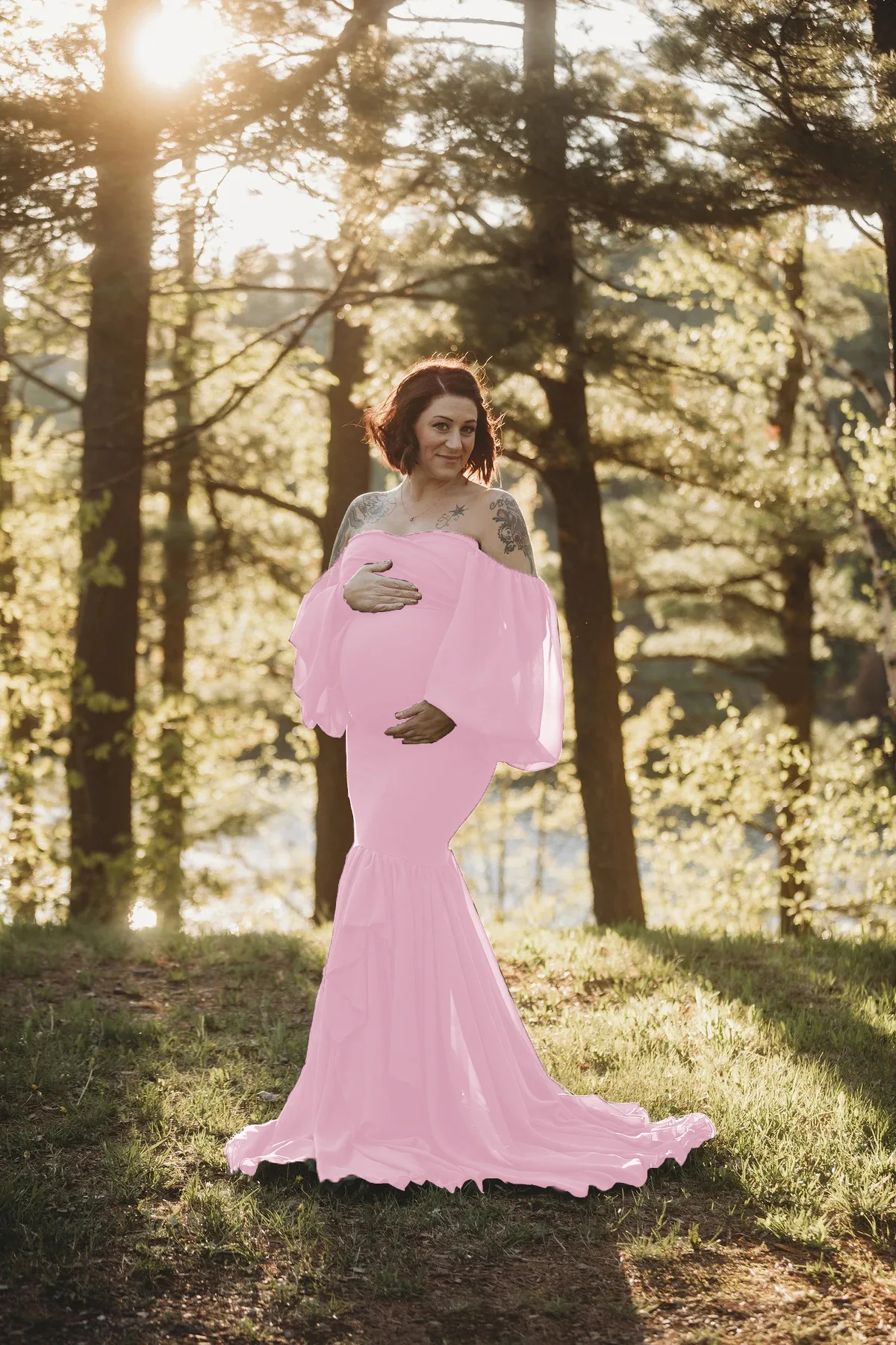 Photography pregnant woman leisure Dresses Maternity Photography Long Dress Cloak Fitted Pregnancy Dresses Chiffon Maternity