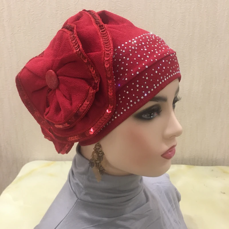 H140 Flower Turban hijab Stretch Inner Hijabs Full cover Caps Ready To Wear Women Head Scarf Under Hats Bonnet