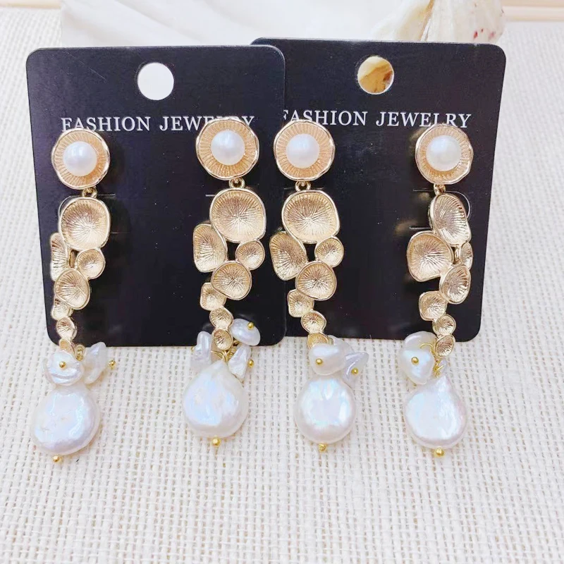 Fashionable Natural Pearl Drop Earrings For Women Handmade Plant Wedding Dangle Earring Jewelry Brinco 3Pairs Wholesale