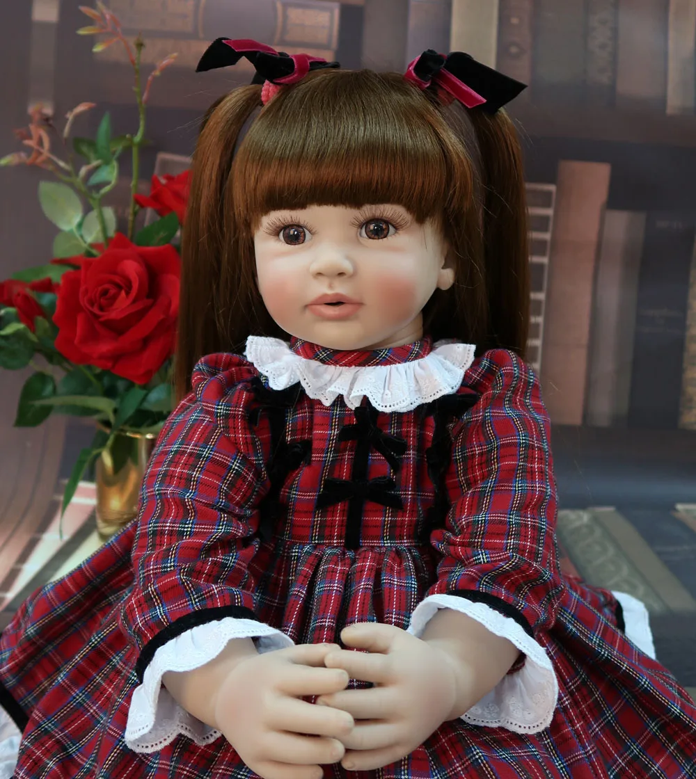 NPK-Muñeca de bebé de tela de silicona suave de 60CM, muñeca de bebé realista, vestido rojo
