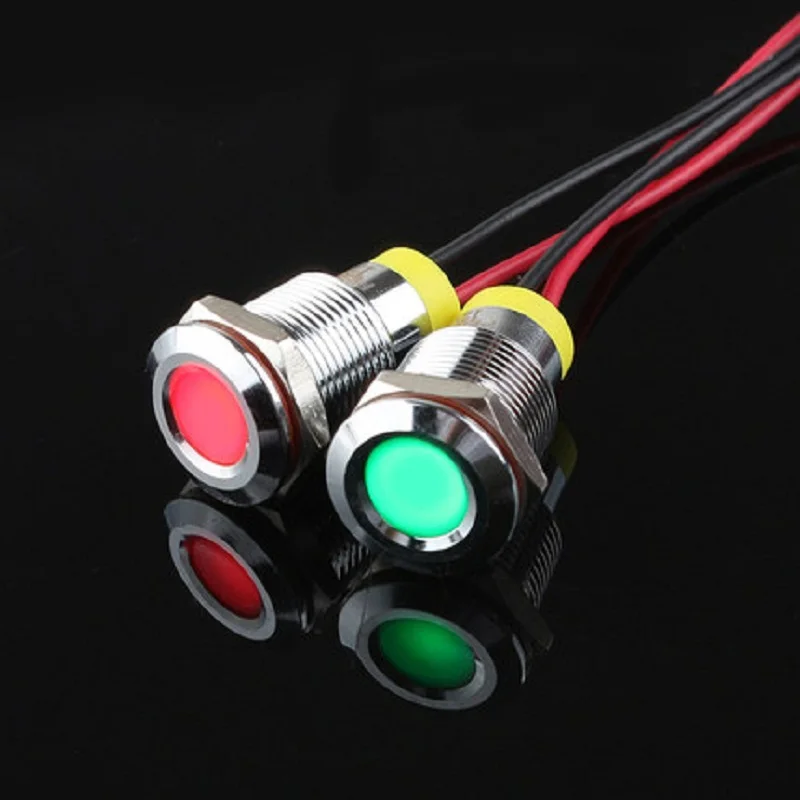 IP66กันน้ำสีกระพริบ LED เตือนไฟเตือน12Mm Pilot สัญญาณ3V 6V 12V 24V 36V DC ลวด