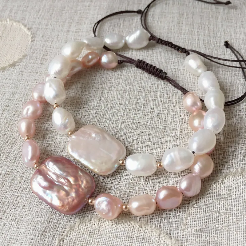 Fashion Natural Freshwater Pearl Bracelets Rectangle Square Baroque Pearl Charm Healing Real Pearls Strand Bracelets for Women