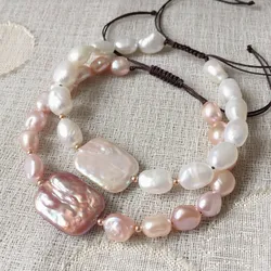 Fashion Natural Freshwater Pearl Bracelets Rectangle Square Baroque Pearl Charm Healing Real Pearls Strand Bracelets for Women