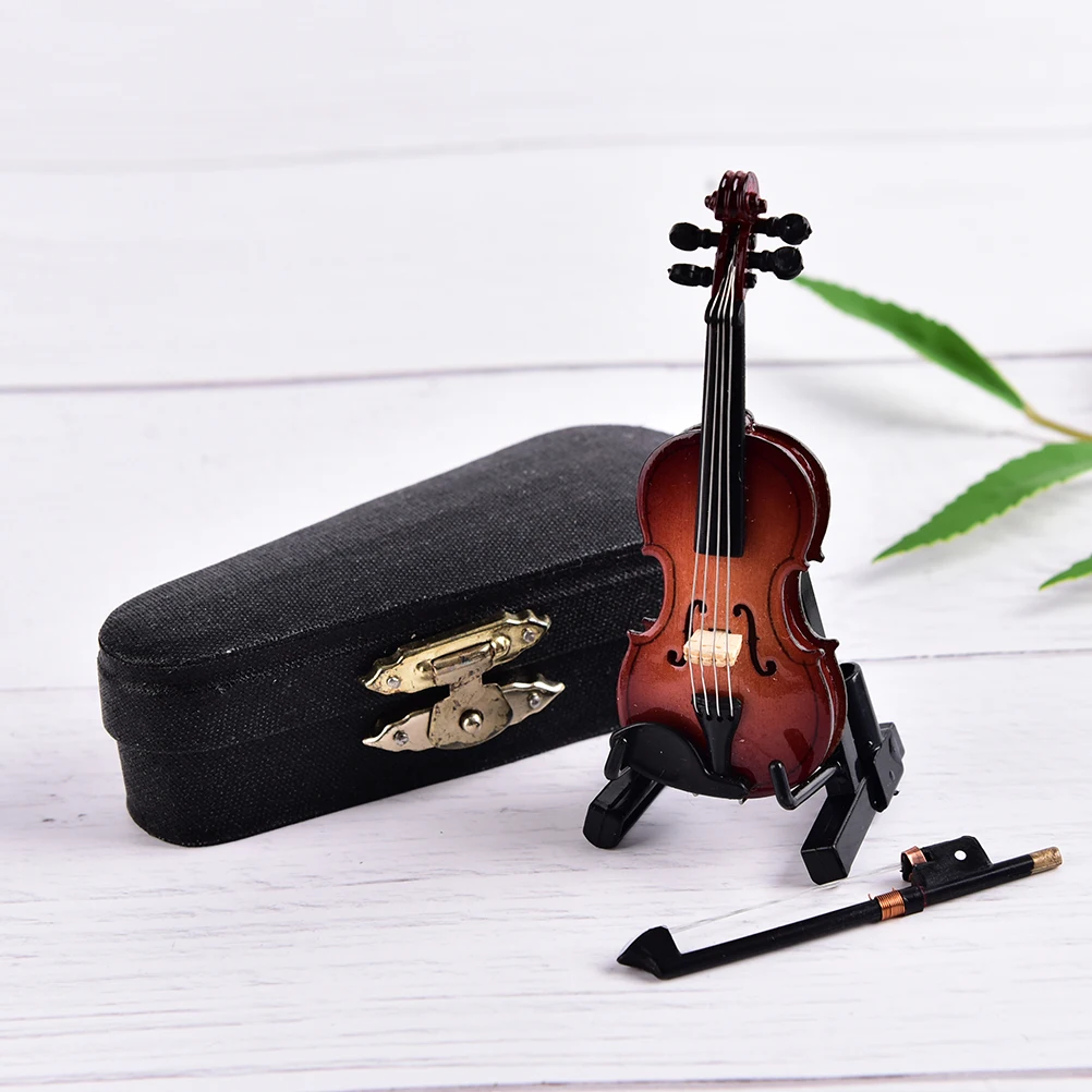 Mini violon avec support, collection d'instruments musicaux miniatures en bois, ornements décoratifs, jouets musicaux