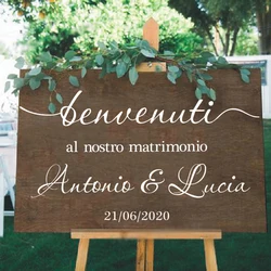 Italian Version Wedding Sign Stickers Custom Bride Groom Names Vinyl Mural Wedding Welcome Mirror Decals Décor Removable O309