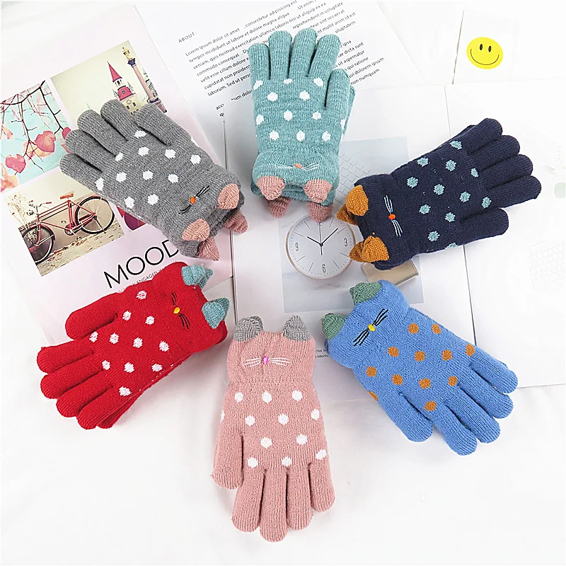 

4-7 Years Children Gloves Girl Boy Winter Warm Baby Knitted Gloves Fingers Kid Girl Warm Velvet Thick Winter Gloves For Boy