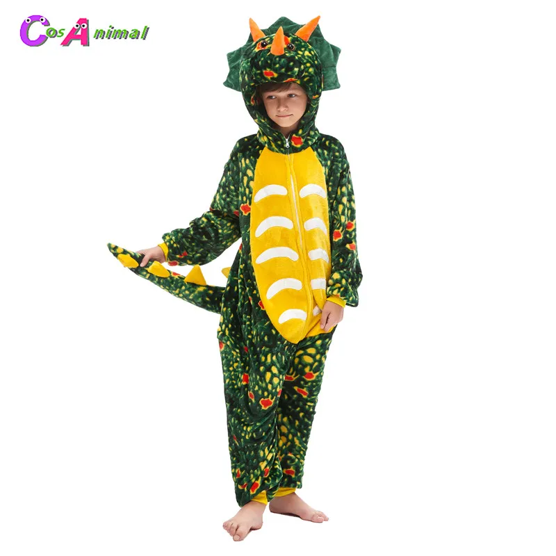 

Children's Emerald Triceratops Dinosaur Kigurumi Kids Onesies Pajamas Cosplay Costumes For Halloween New Year Carnival Party