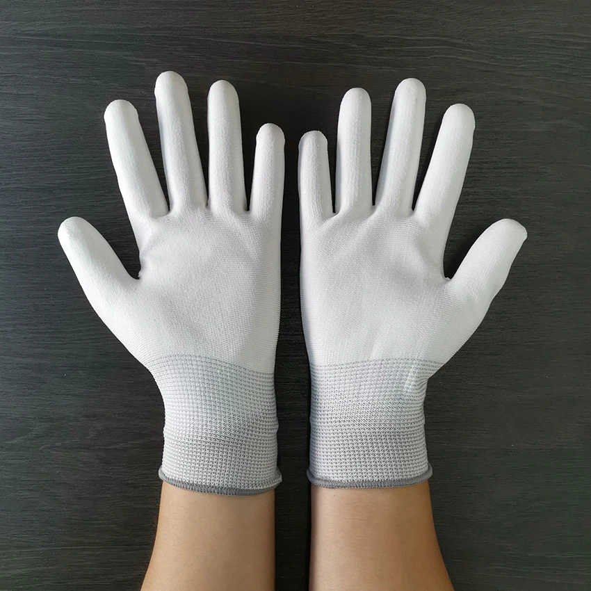 

Anti Static Safe Gloves Electronic Working Gloves Polyester White PU Coated Gloves for Gardening, Fishing- XS, S, M, L Size