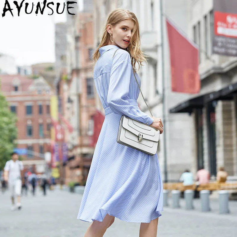 AYUNSUE abito camicia coreana donna abito a maniche lunghe a vita alta primavera estate 2021 donna panno Midi abiti eleganti per donna