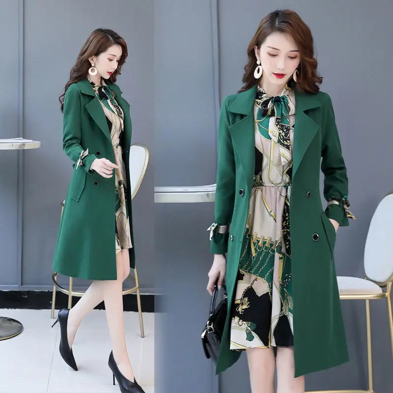 Spring Autumn Trench Coat Slim OL Ladies Trench Coat Women Dress Women Windbreakers Plus Size Two Pieces Women Sets Trench Coats