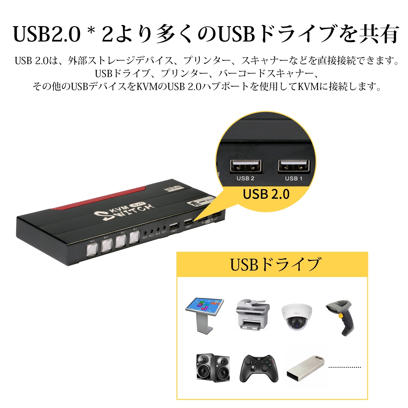 Interruttore KVM miraxx 4 x1 4K @ 60Hz 4:4:4 supporta USB 2.0, HDCP2.2, controllo Hot Key fino a 4 computer/server/DVR