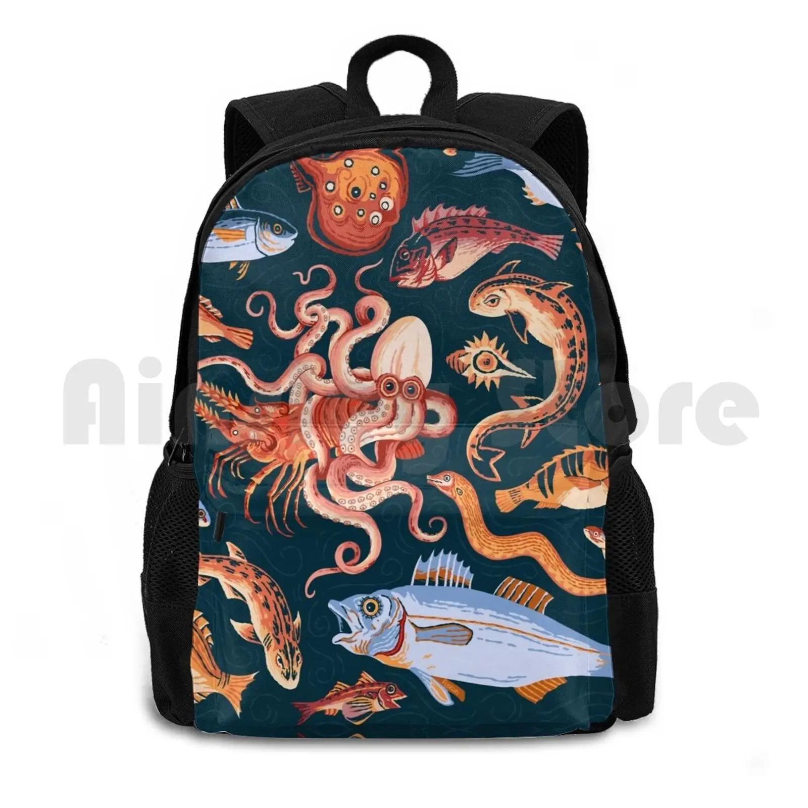 Pompeii Marine Mosaic Outdoor Hiking Backpack Waterproof Camping Travel Pompeii Ancient Mosaic Roman Archaeology Ocean Octopus