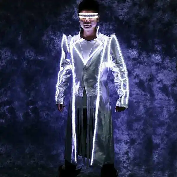 White led light costumes ballroom dance MJ jacket coat party wears stage cloth luminous glowing Windbreaker glasses show dj