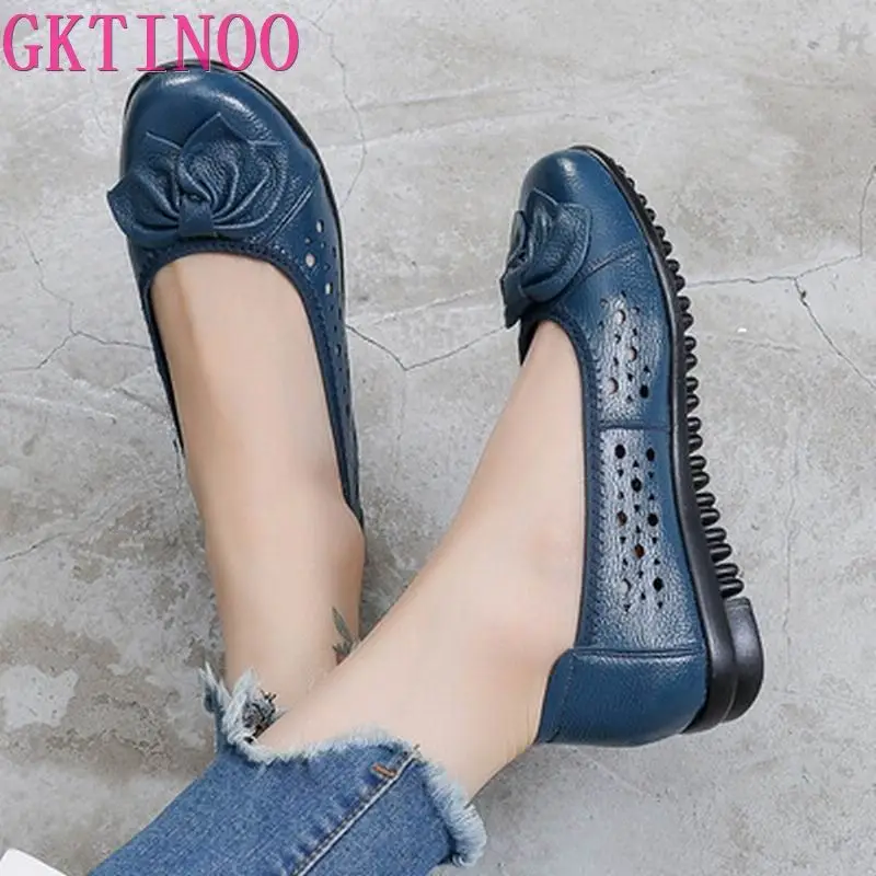 GKTINOO Summer Genuine Leather Shoes Women Butterfly-knot Loafers Women Flats Ballet Autumn Casual Flat Shoes Woman Moccasins