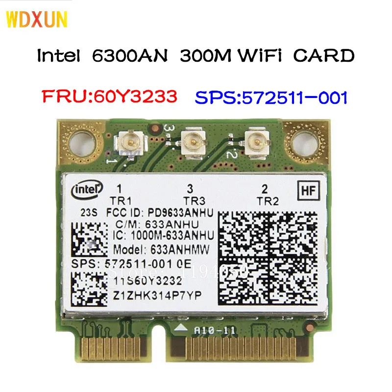 

Dual band 633an 6300an 633anhmw half mini pcie wireless wifi card fru: 60y3233 60y3232 450m for ibm y460 x230 x220 t410 t420